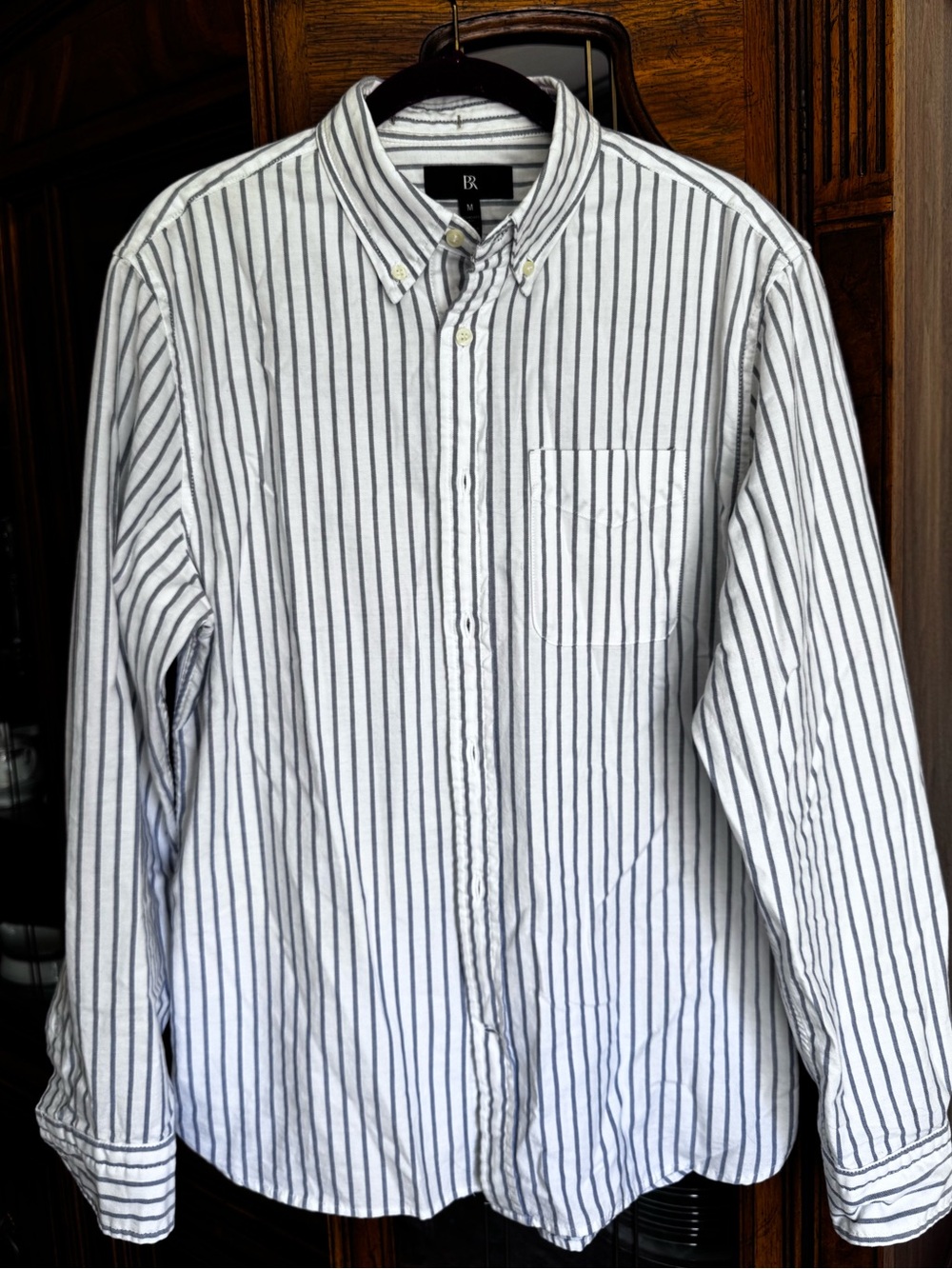 Banana Republic White Button-Down Shirt with Navy Stripes